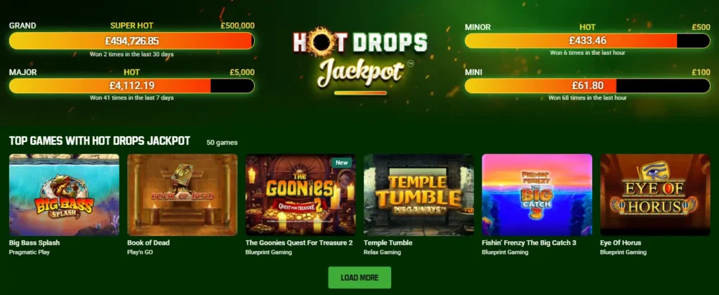 Unibet Hot Drops Jackpots: live tickers and top eligible slot games.